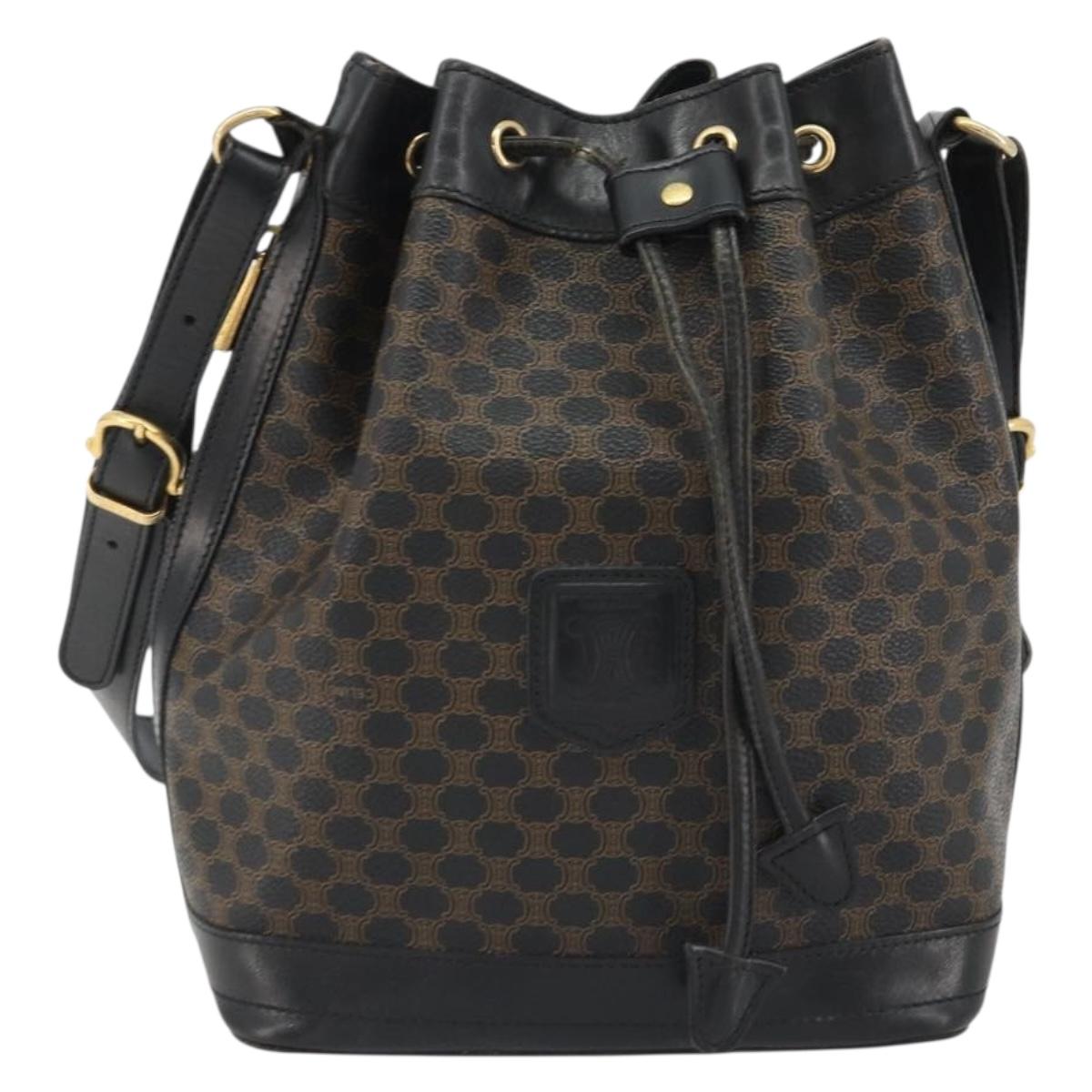 CELINE Macadam Shoulder Bag PVC Leather Black Gold Auth 191016