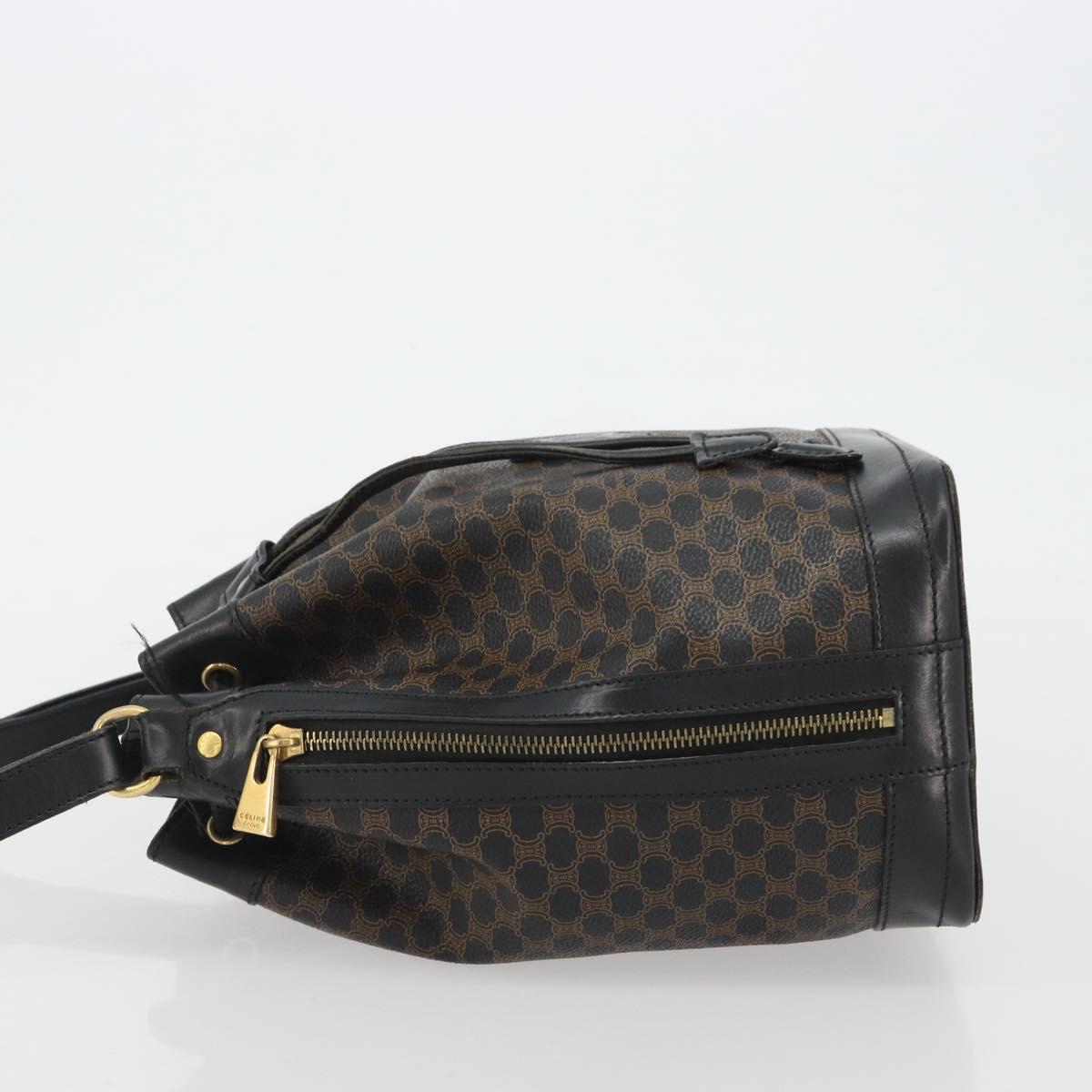 CELINE Macadam Shoulder Bag PVC Leather Black Gold Auth 191016