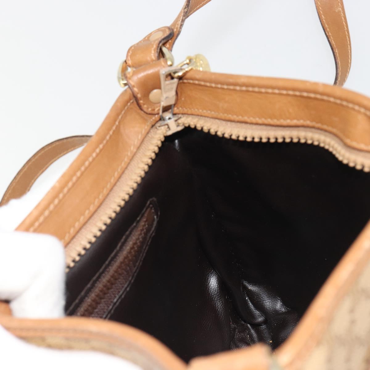 CELINE Macadam Shoulder Bag PVC Leather Beige Gold Auth 191017A