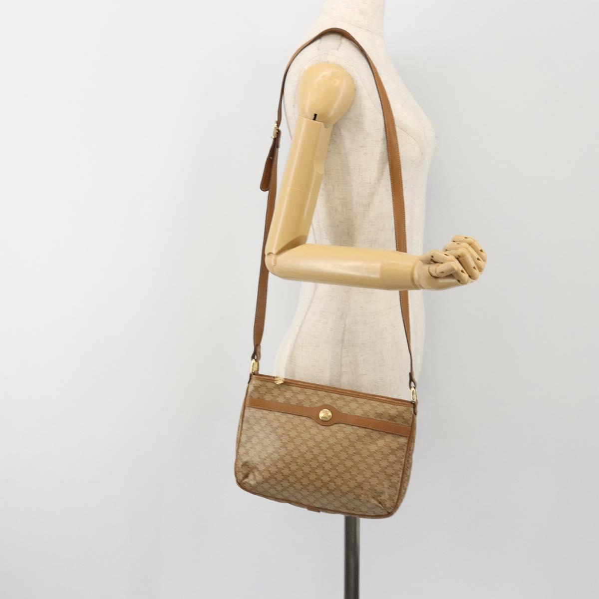 CELINE Macadam Shoulder Bag PVC Leather Beige Gold Auth 191017A