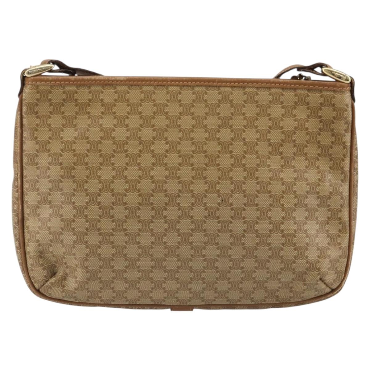 CELINE Macadam Shoulder Bag PVC Leather Beige Gold Auth 191017A