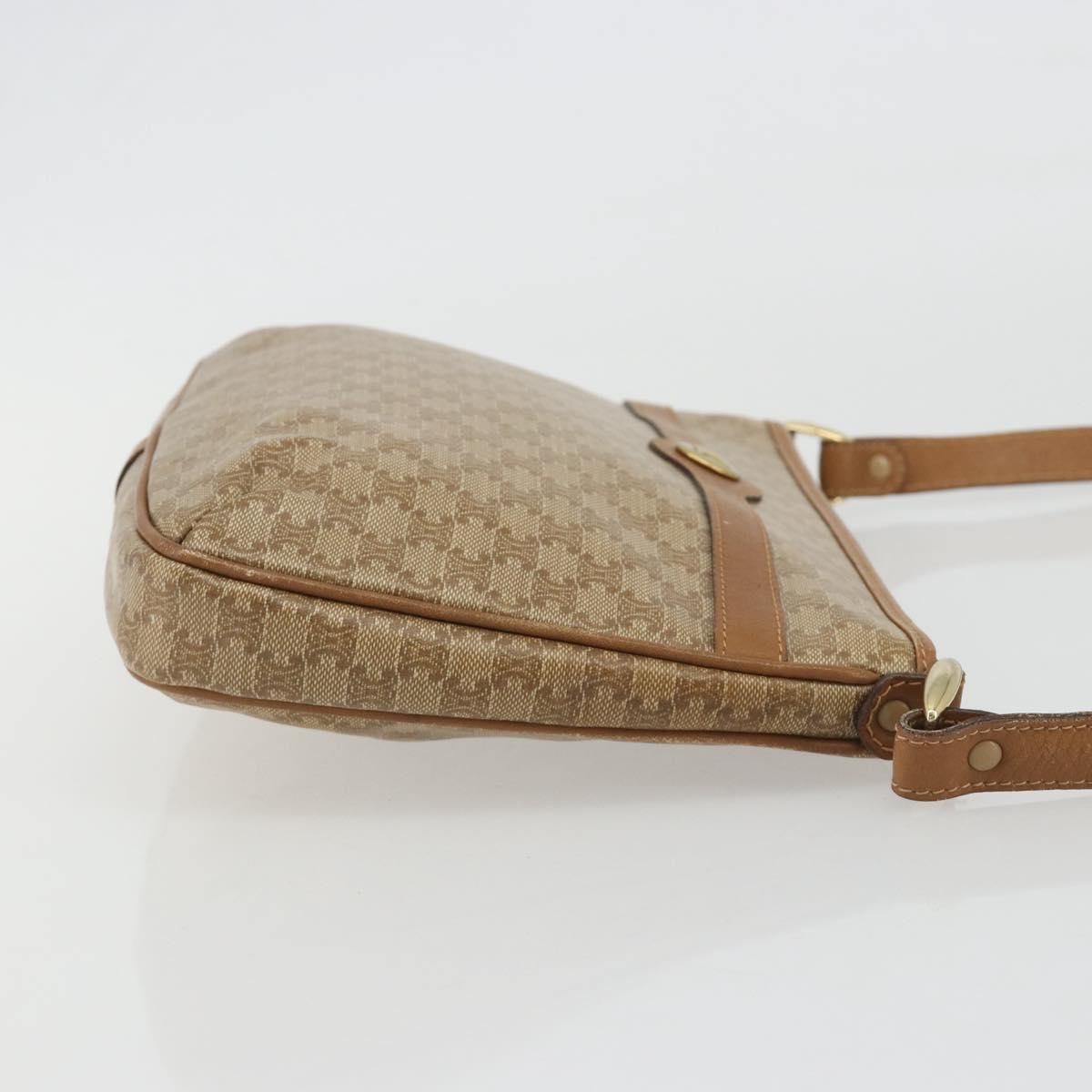 CELINE Macadam Shoulder Bag PVC Leather Beige Gold Auth 191017A