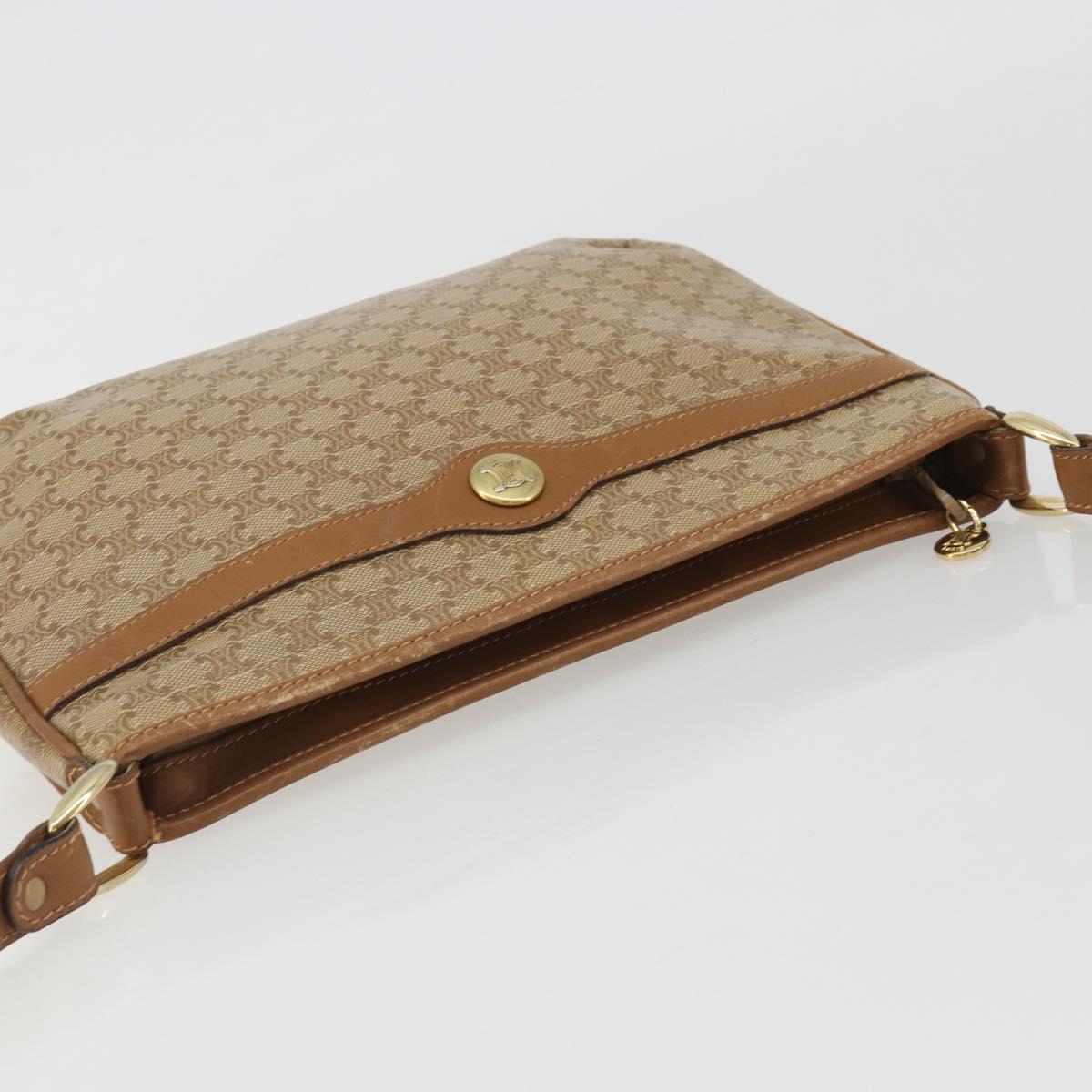 CELINE Macadam Shoulder Bag PVC Leather Beige Gold Auth 191017A