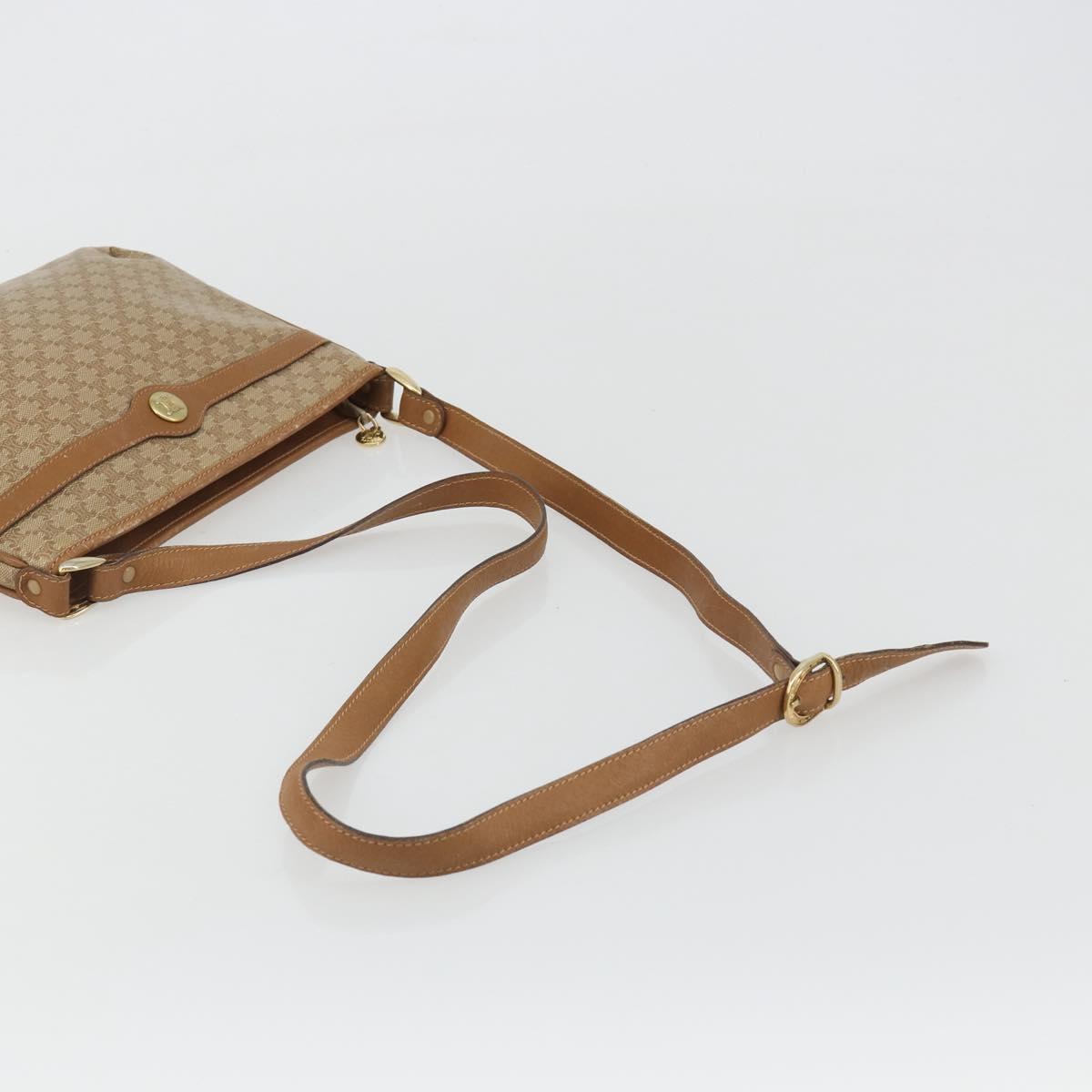 CELINE Macadam Shoulder Bag PVC Leather Beige Gold Auth 191017A