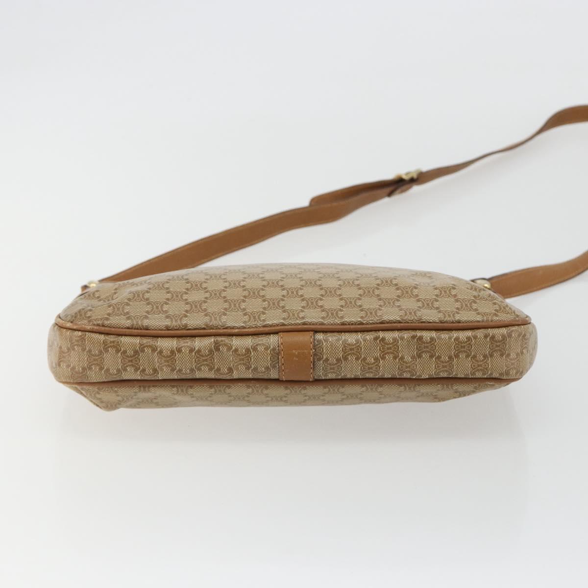 CELINE Macadam Shoulder Bag PVC Leather Beige Gold Auth 191017A
