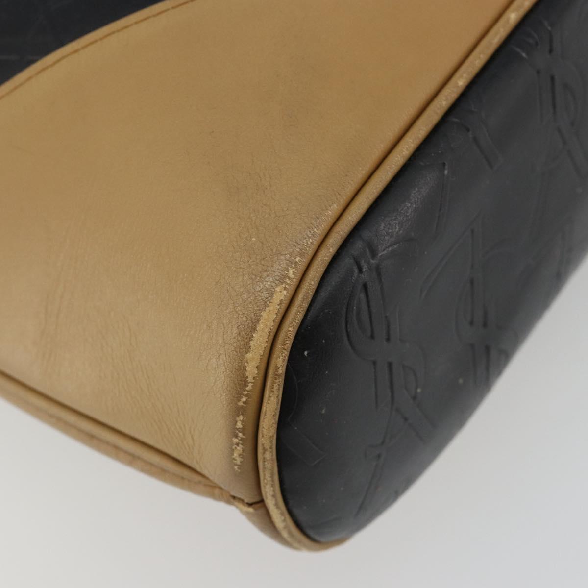 SAINT LAURENT Tote Bag Leather Black Beige Auth 191020