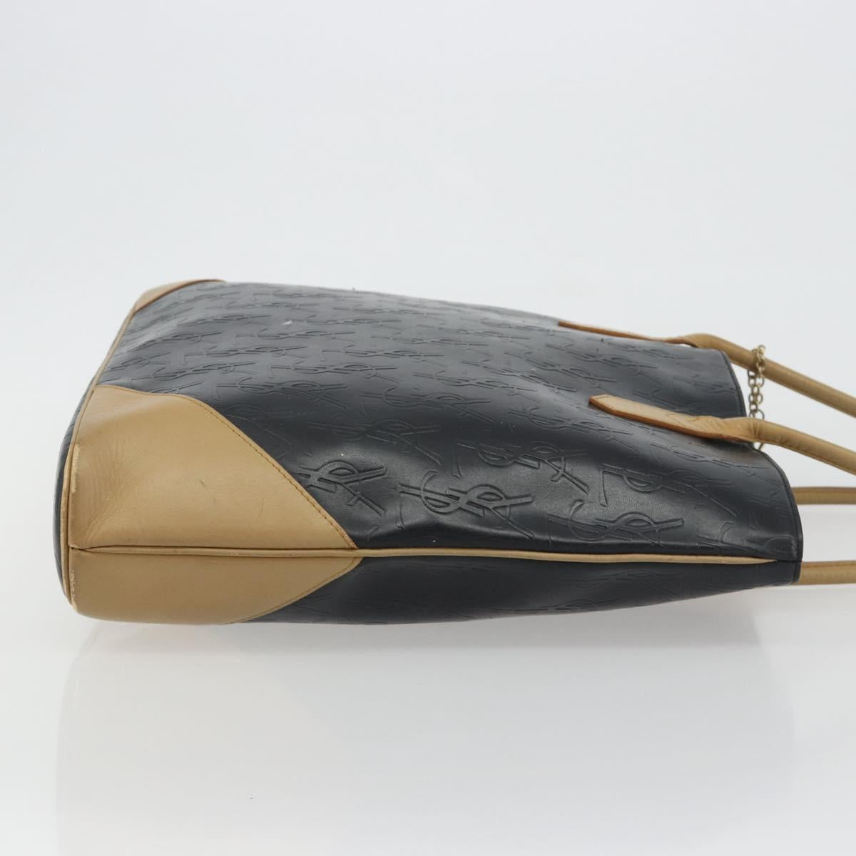 SAINT LAURENT Tote Bag Leather Black Beige Auth 191020