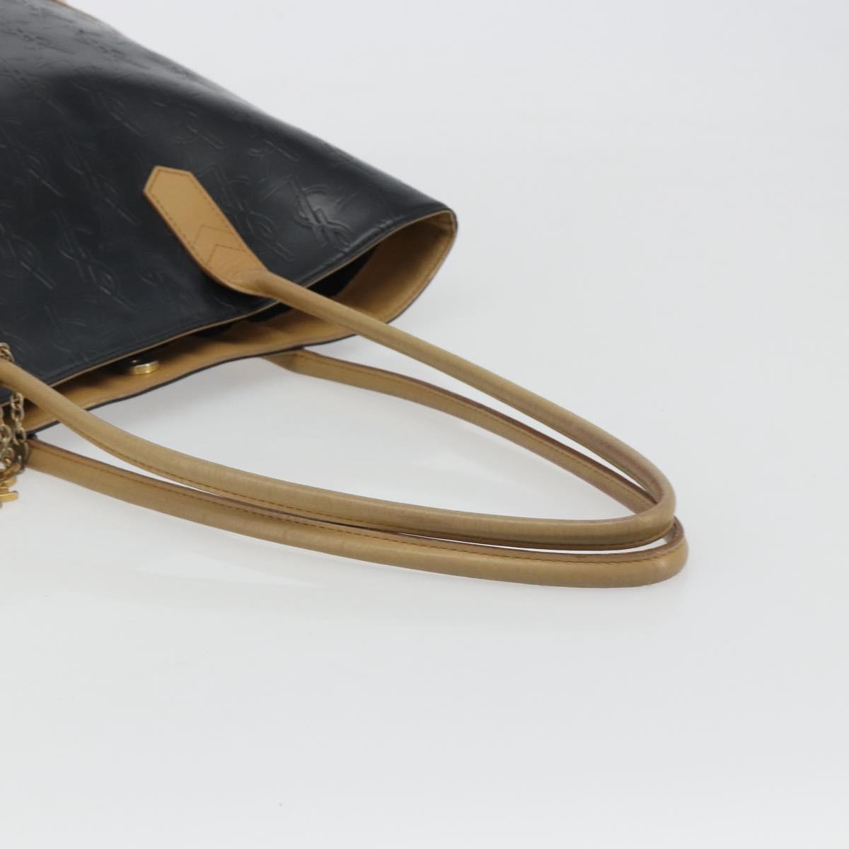 SAINT LAURENT Tote Bag Leather Black Beige Auth 191020