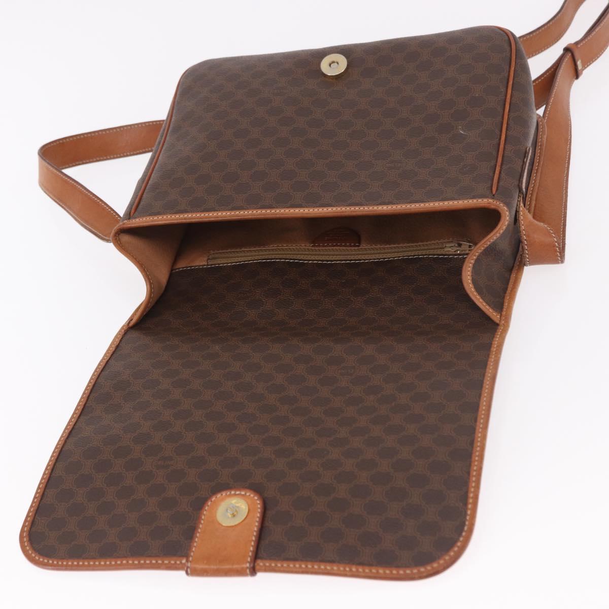 CELINE Macadam Shoulder Bag PVC Leather Brown Gold Auth 191021