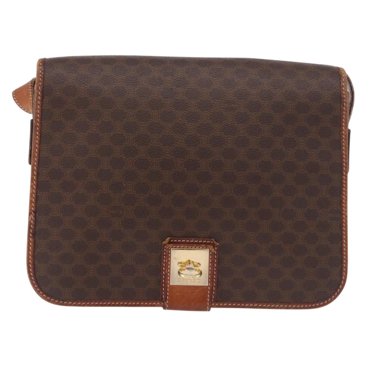 CELINE Macadam Shoulder Bag PVC Leather Brown Gold Auth 191021
