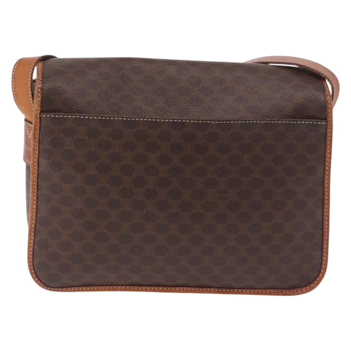 CELINE Macadam Shoulder Bag PVC Leather Brown Gold Auth 191021