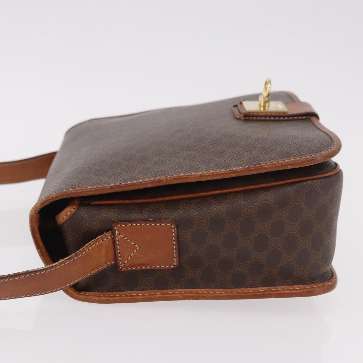 CELINE Macadam Shoulder Bag PVC Leather Brown Gold Auth 191021