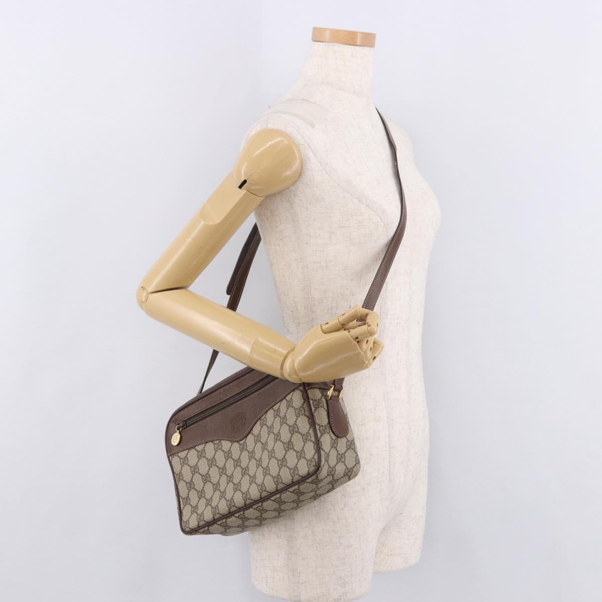 GUCCI GG Supreme Shoulder Bag PVC Leather Beige Gold Auth 191022