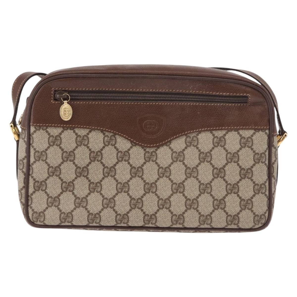 GUCCI GG Supreme Shoulder Bag PVC Leather Beige Gold Auth 191022