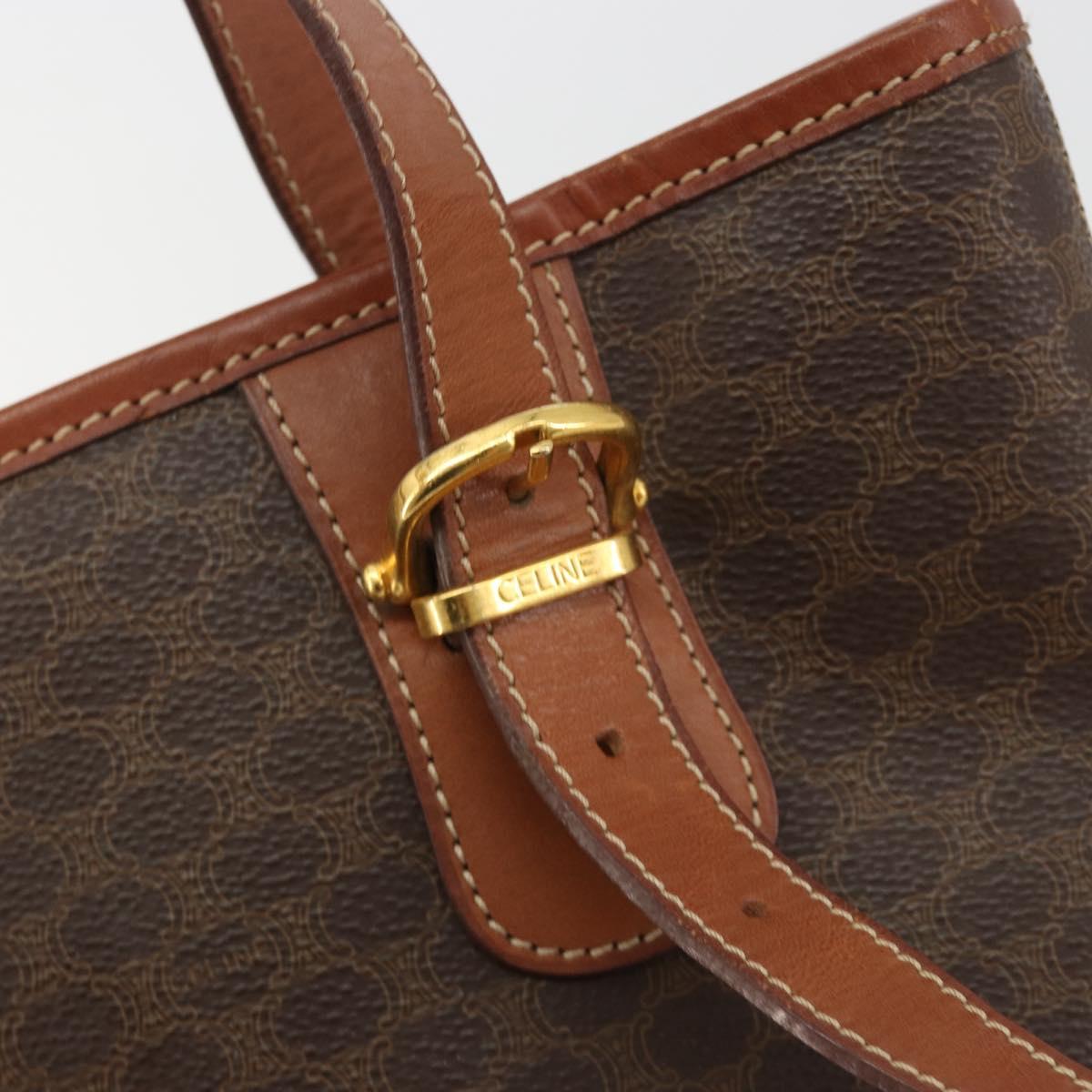 CELINE Macadam Tote Bag PVC Leather Brown Gold Auth 191023A