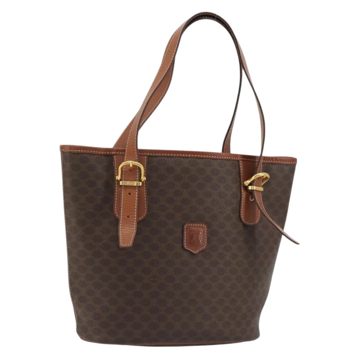 CELINE Macadam Tote Bag PVC Leather Brown Gold Auth 191023A