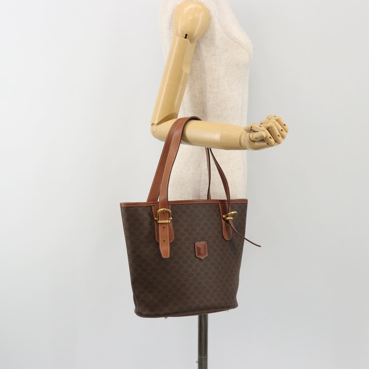 CELINE Macadam Tote Bag PVC Leather Brown Gold Auth 191023A