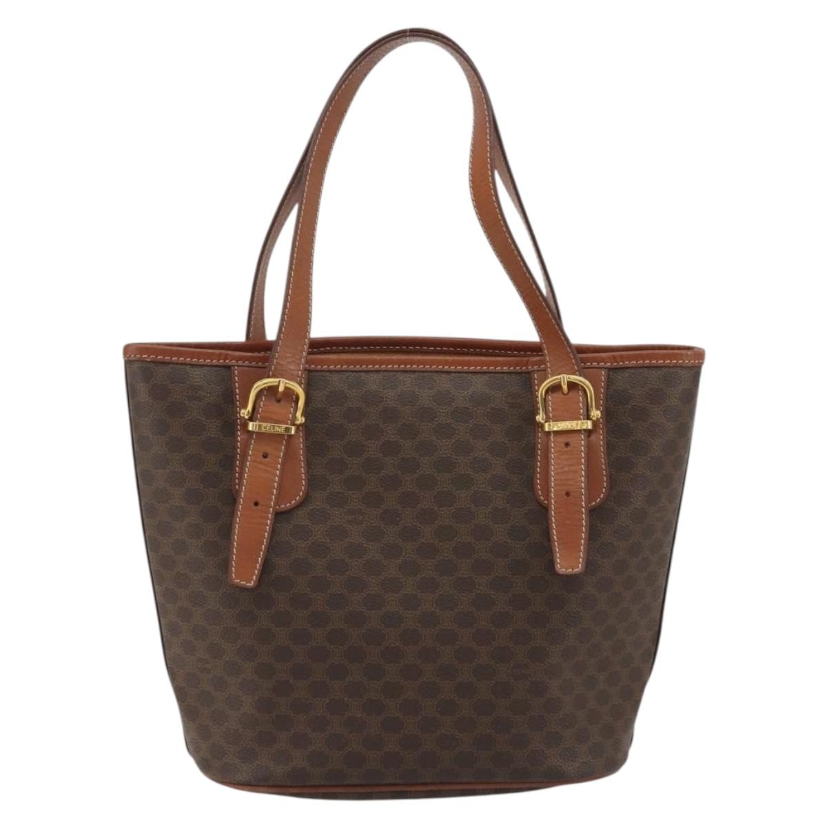 CELINE Macadam Tote Bag PVC Leather Brown Gold Auth 191023A