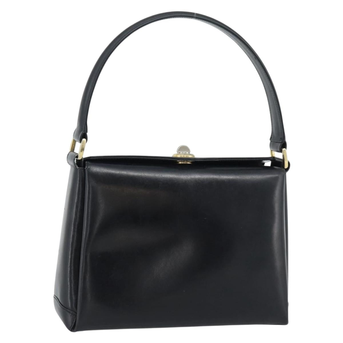 GUCCI Hand Bag Leather Black Gold 001 085 1368 Auth 191025