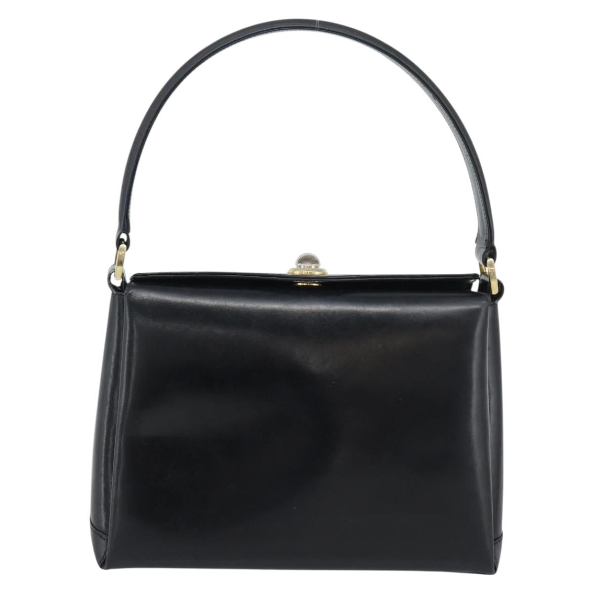 GUCCI Hand Bag Leather Black Gold 001 085 1368 Auth 191025