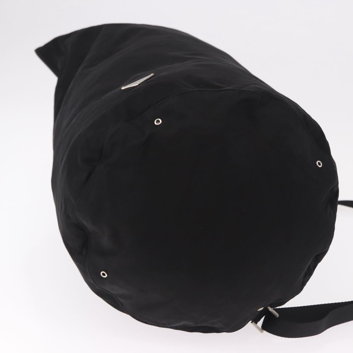 PRADA Drawstring Shoulder Bag Nylon Black Silver Auth 191026A