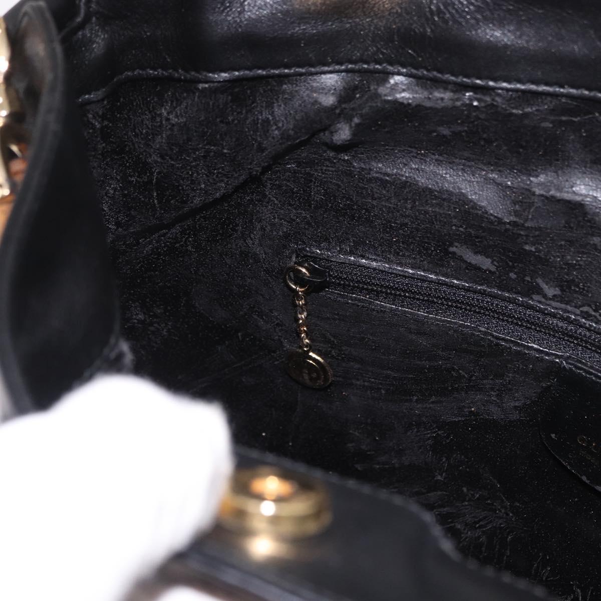 GUCCI Bamboo Hand Bag Leather 2way Black Gold 001 3444 Auth 191028