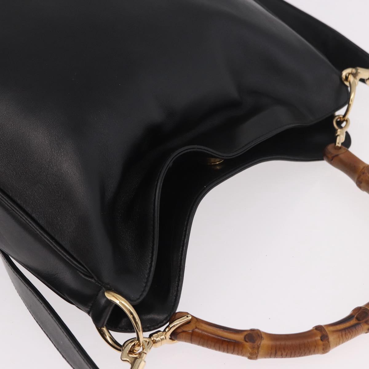 GUCCI Bamboo Hand Bag Leather 2way Black Gold 001 3444 Auth 191028