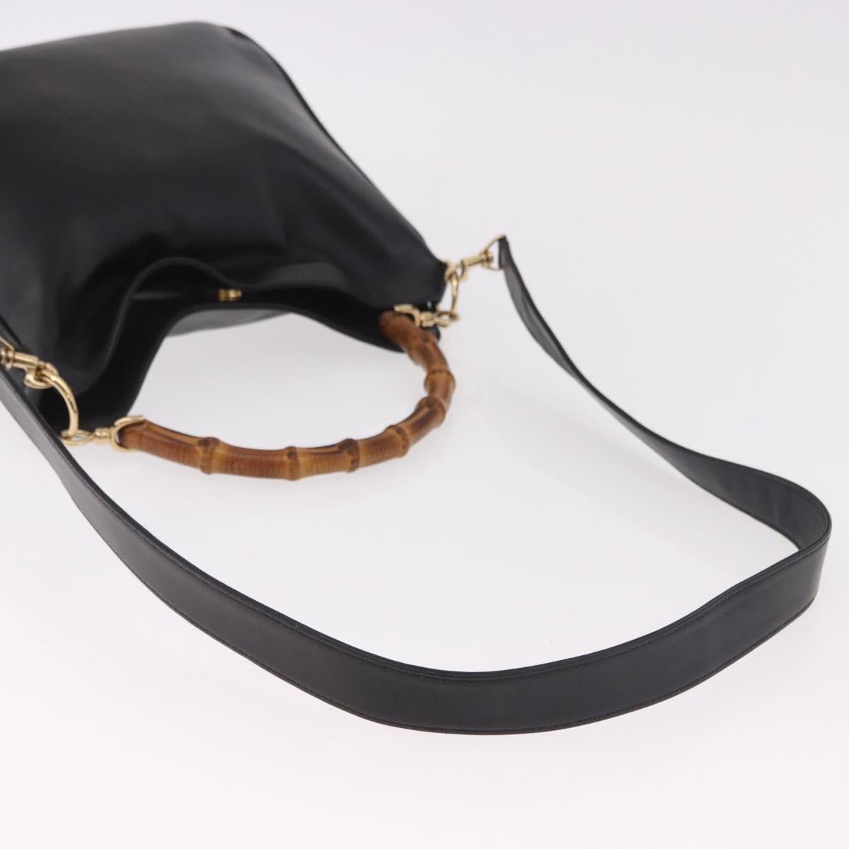 GUCCI Bamboo Hand Bag Leather 2way Black Gold 001 3444 Auth 191028