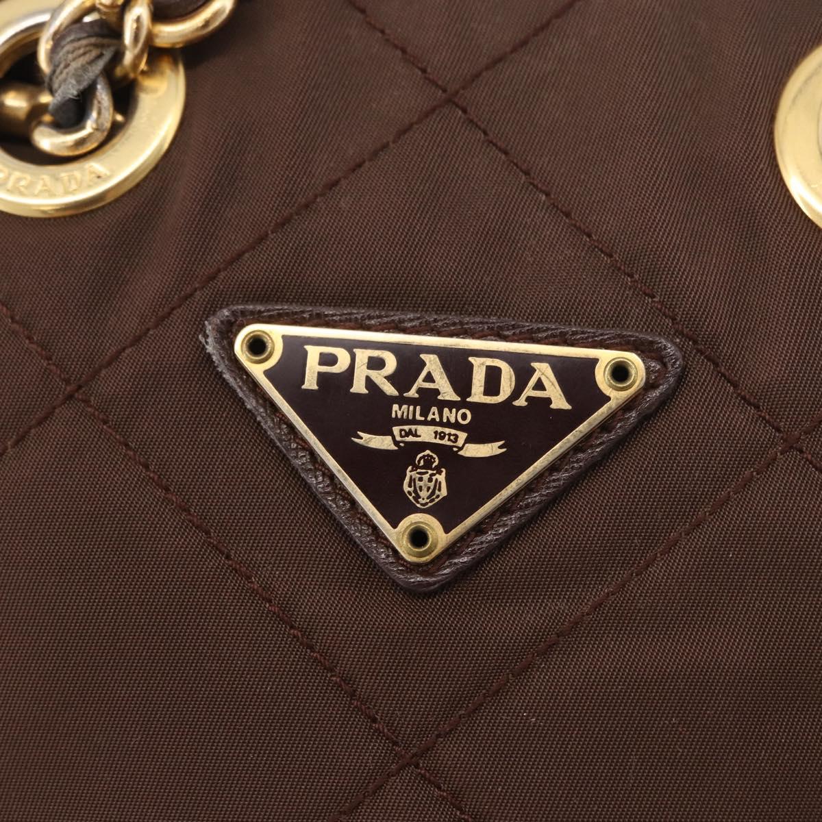 PRADA Nylon Chain Shoulder Bag Khaki Gold Auth 191031