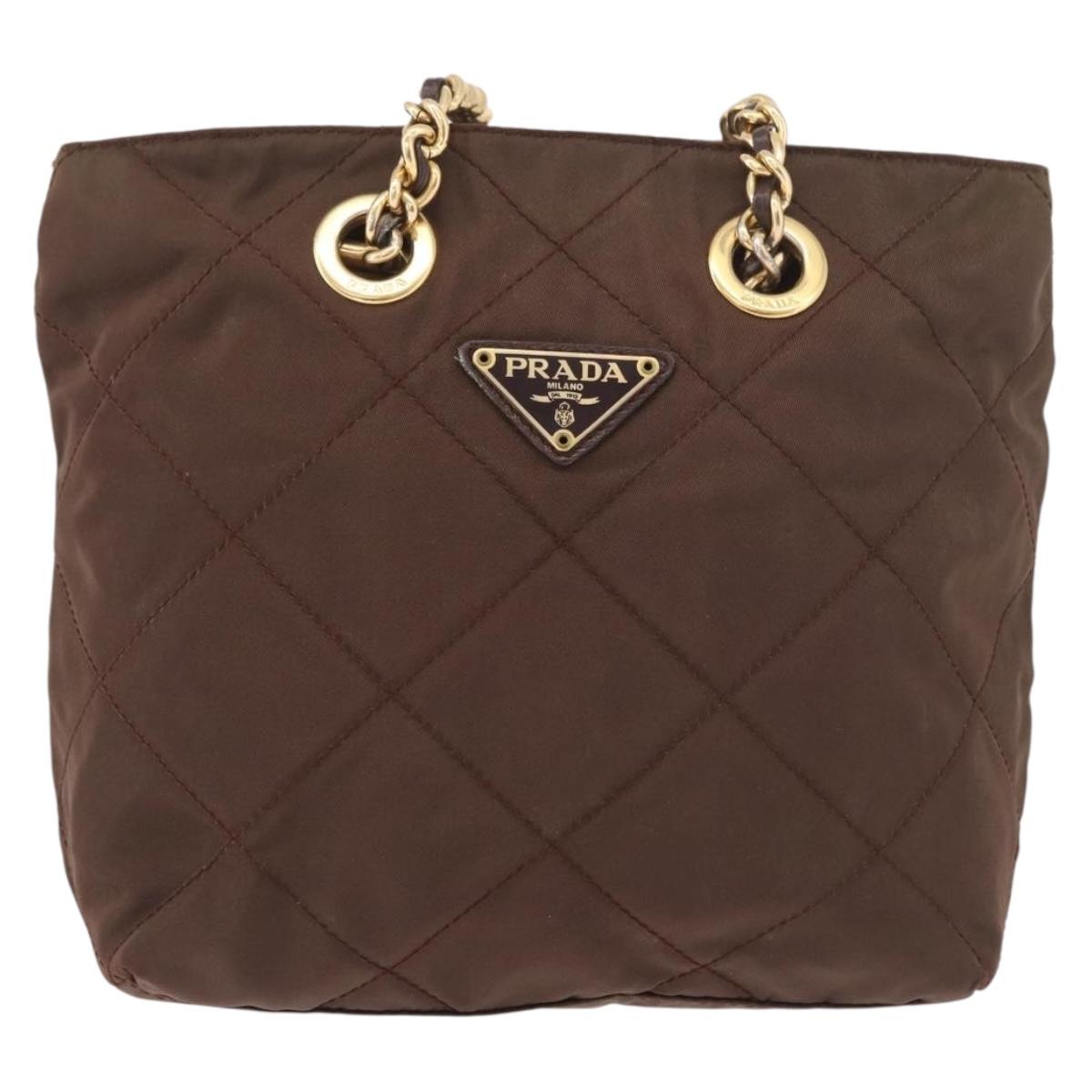 PRADA Nylon Chain Shoulder Bag Khaki Gold Auth 191031