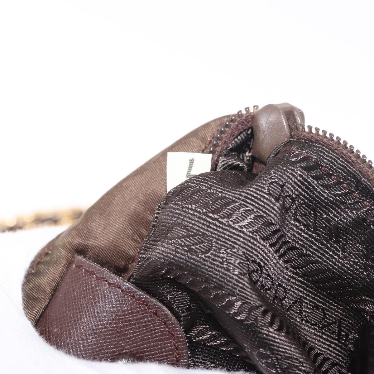 PRADA Nylon Chain Shoulder Bag Khaki Gold Auth 191031