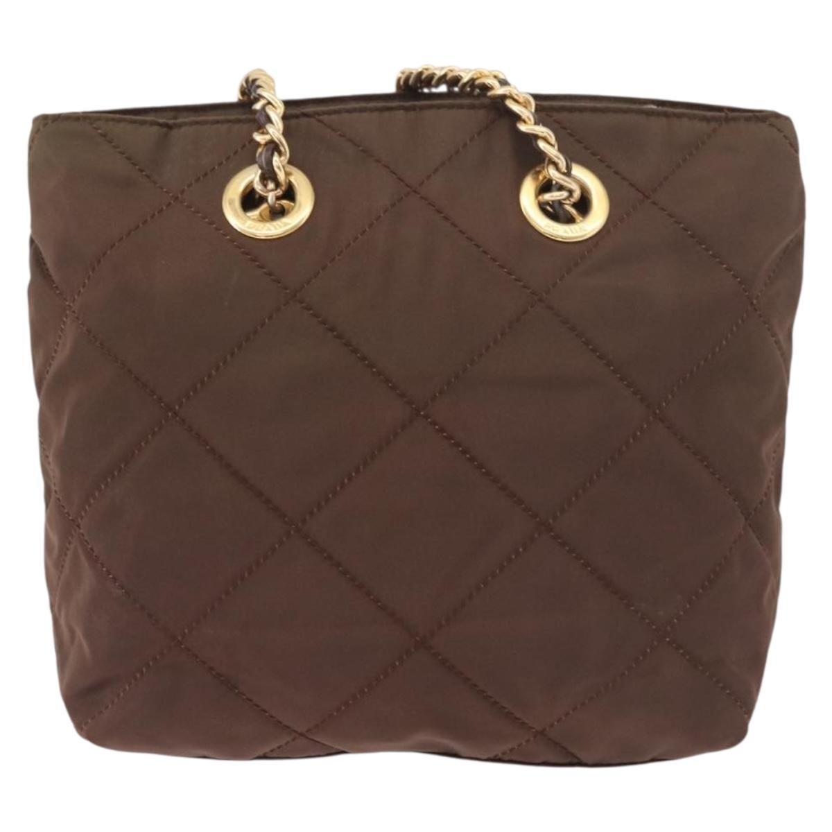 PRADA Nylon Chain Shoulder Bag Khaki Gold Auth 191031