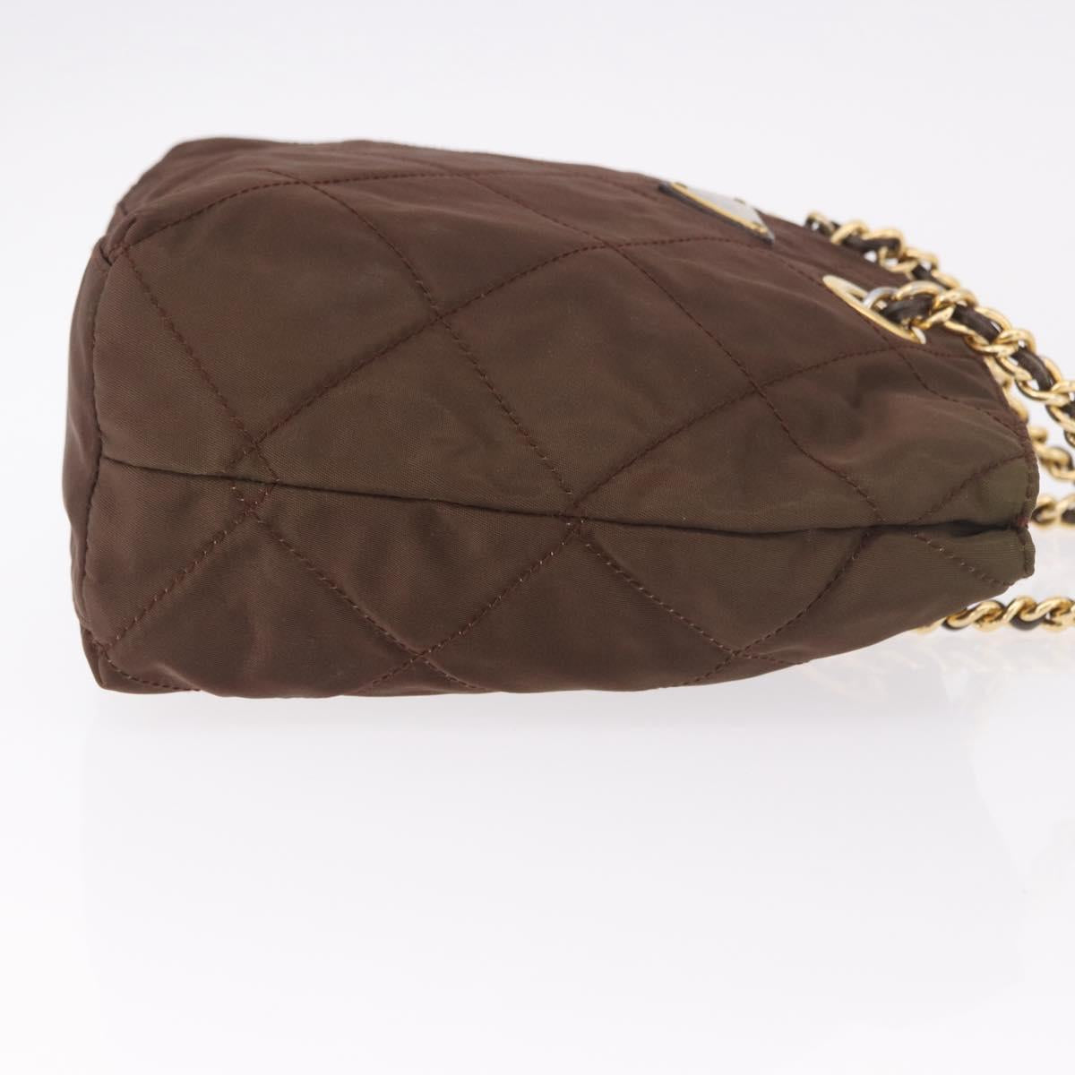 PRADA Nylon Chain Shoulder Bag Khaki Gold Auth 191031