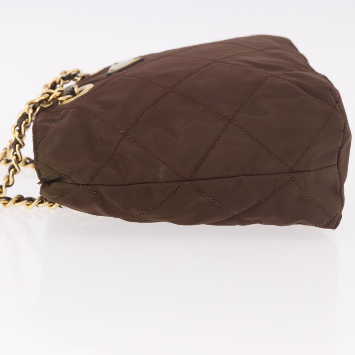 PRADA Nylon Chain Shoulder Bag Khaki Gold Auth 191031