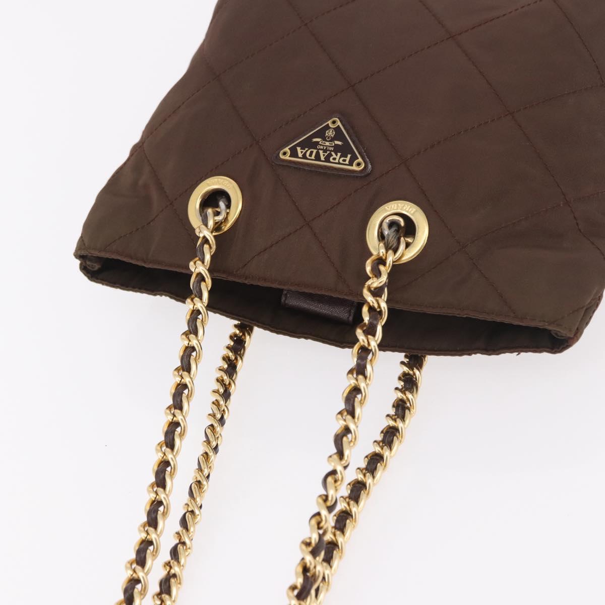 PRADA Nylon Chain Shoulder Bag Khaki Gold Auth 191031