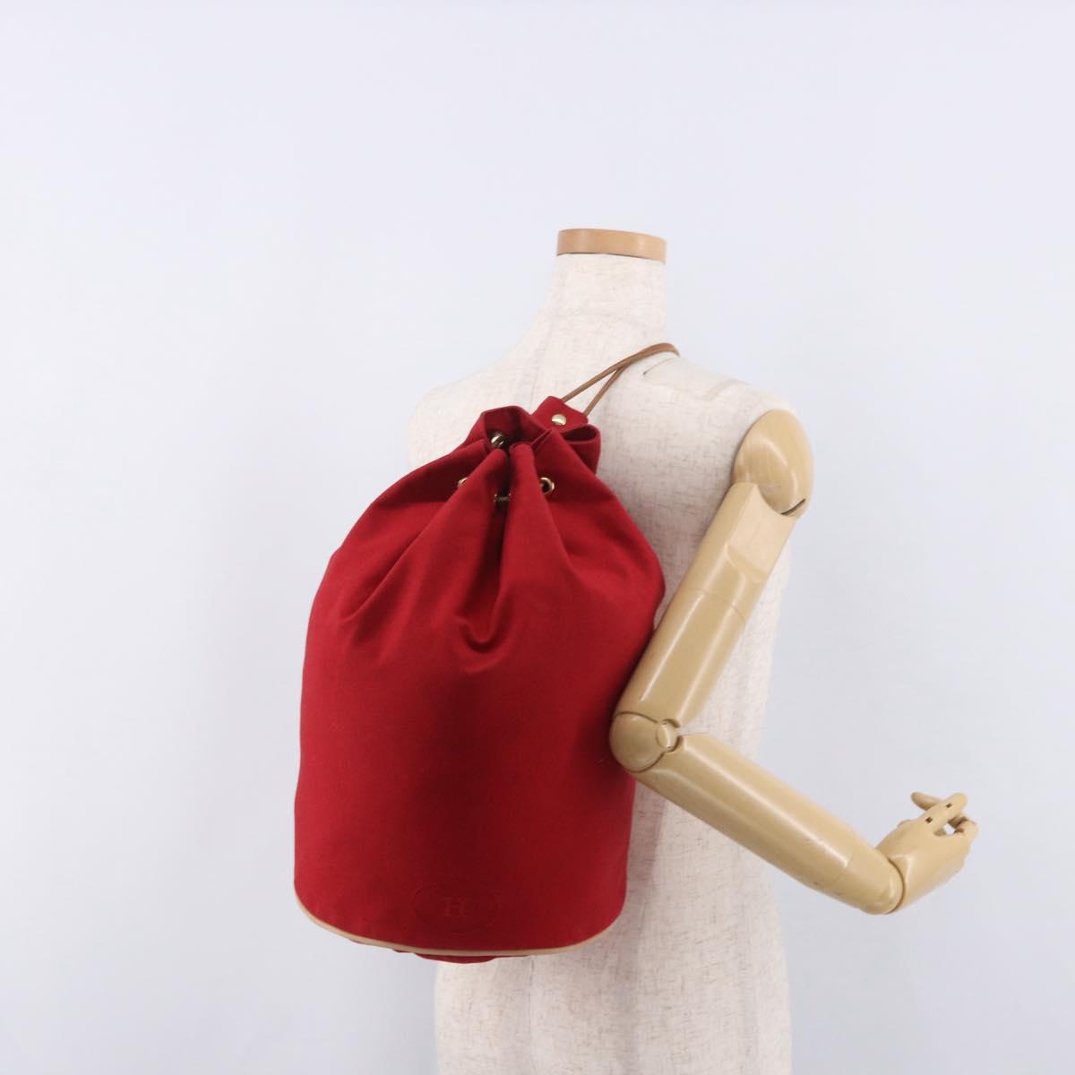 HERMES Porochon Mimir PM Shoulder Bag Canvas Red Gold Auth 191033A
