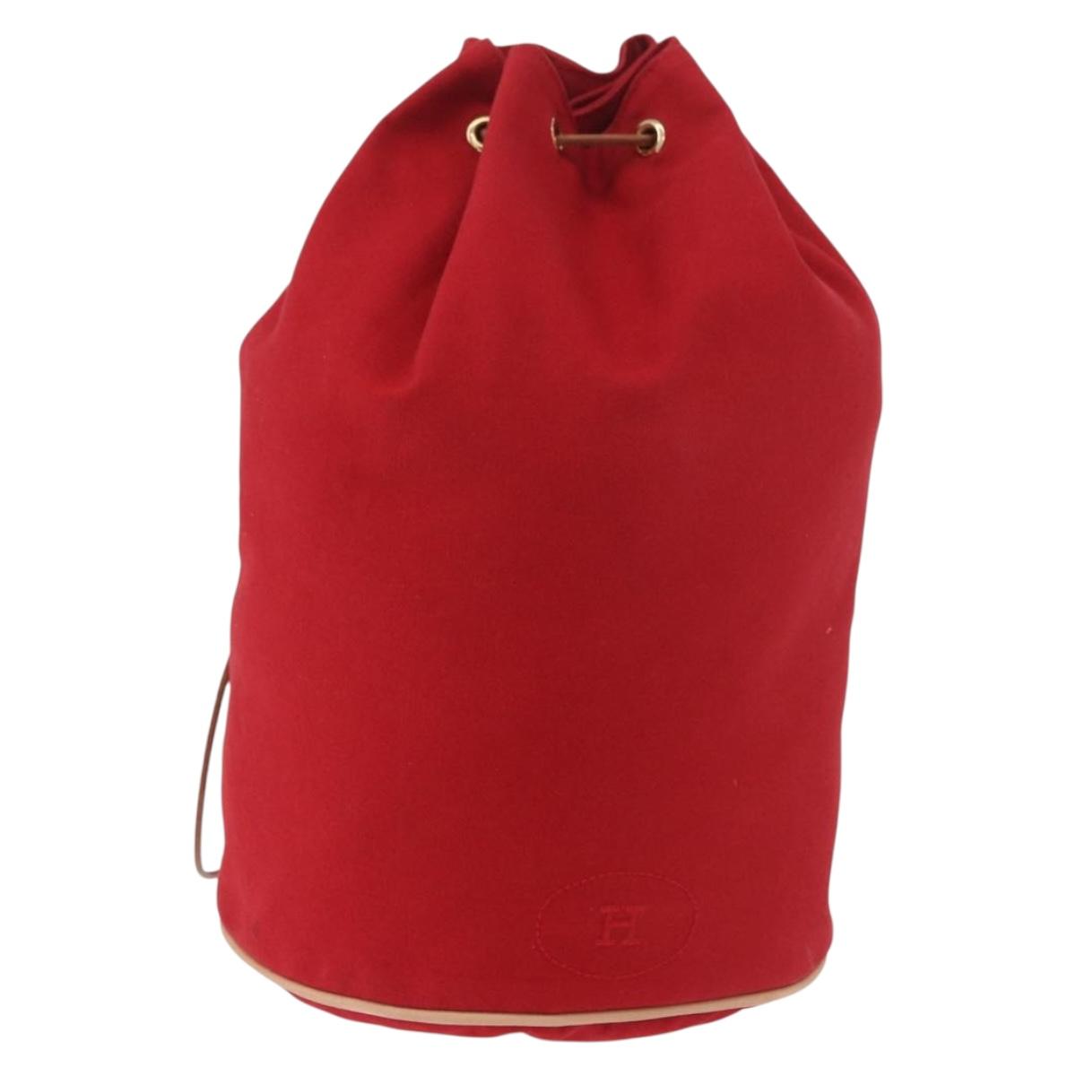 HERMES Porochon Mimir PM Shoulder Bag Canvas Red Gold Auth 191033A