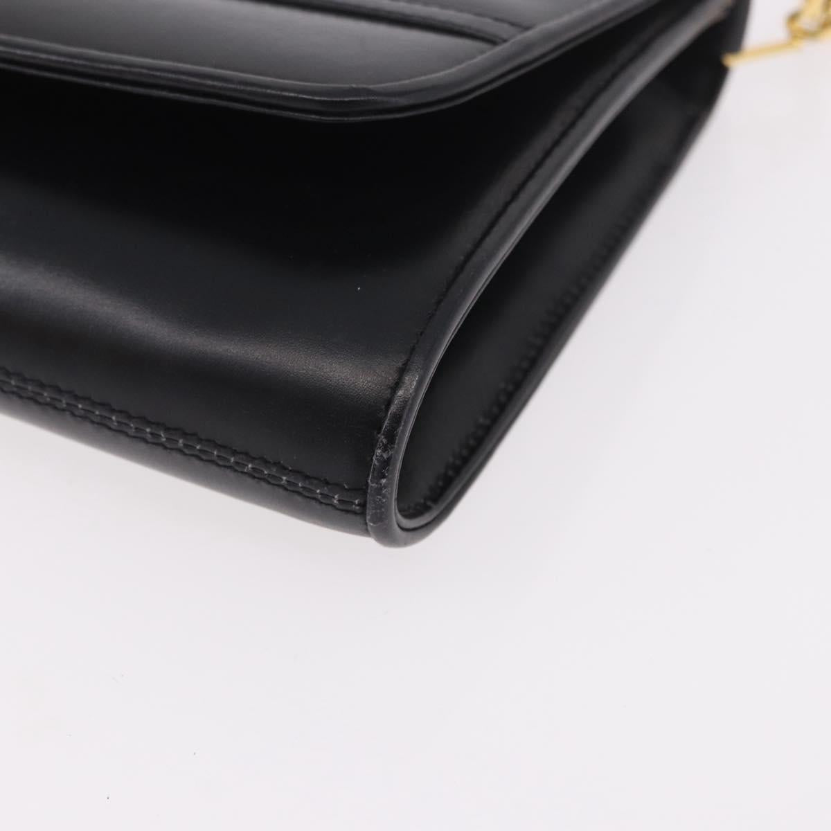 GUCCI Chain Shoulder Bag Leather Black Gold Auth 191035