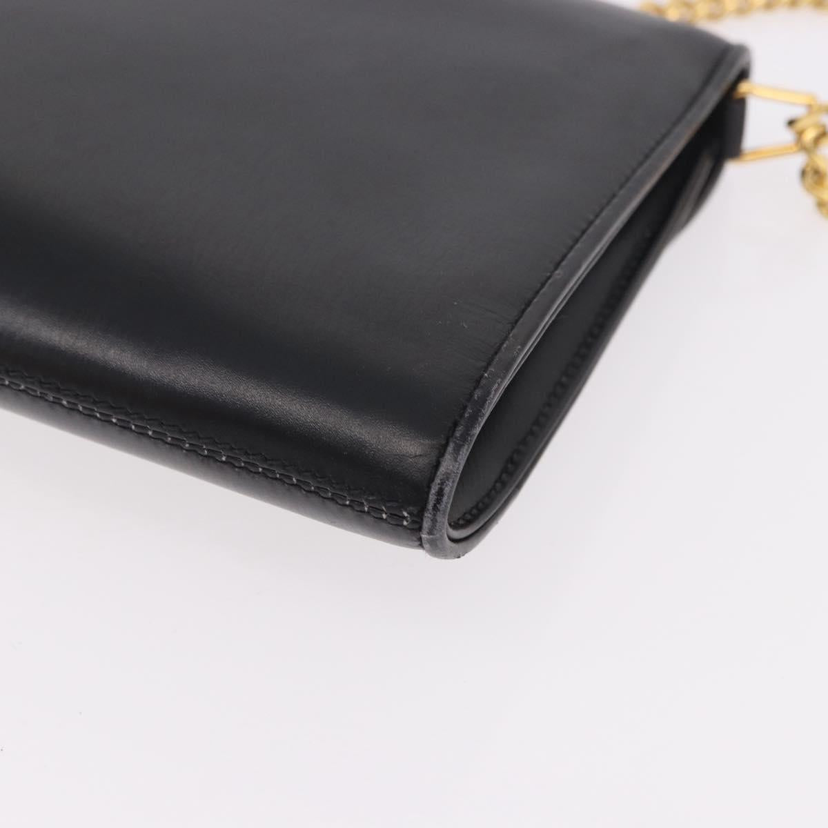 GUCCI Chain Shoulder Bag Leather Black Gold Auth 191035