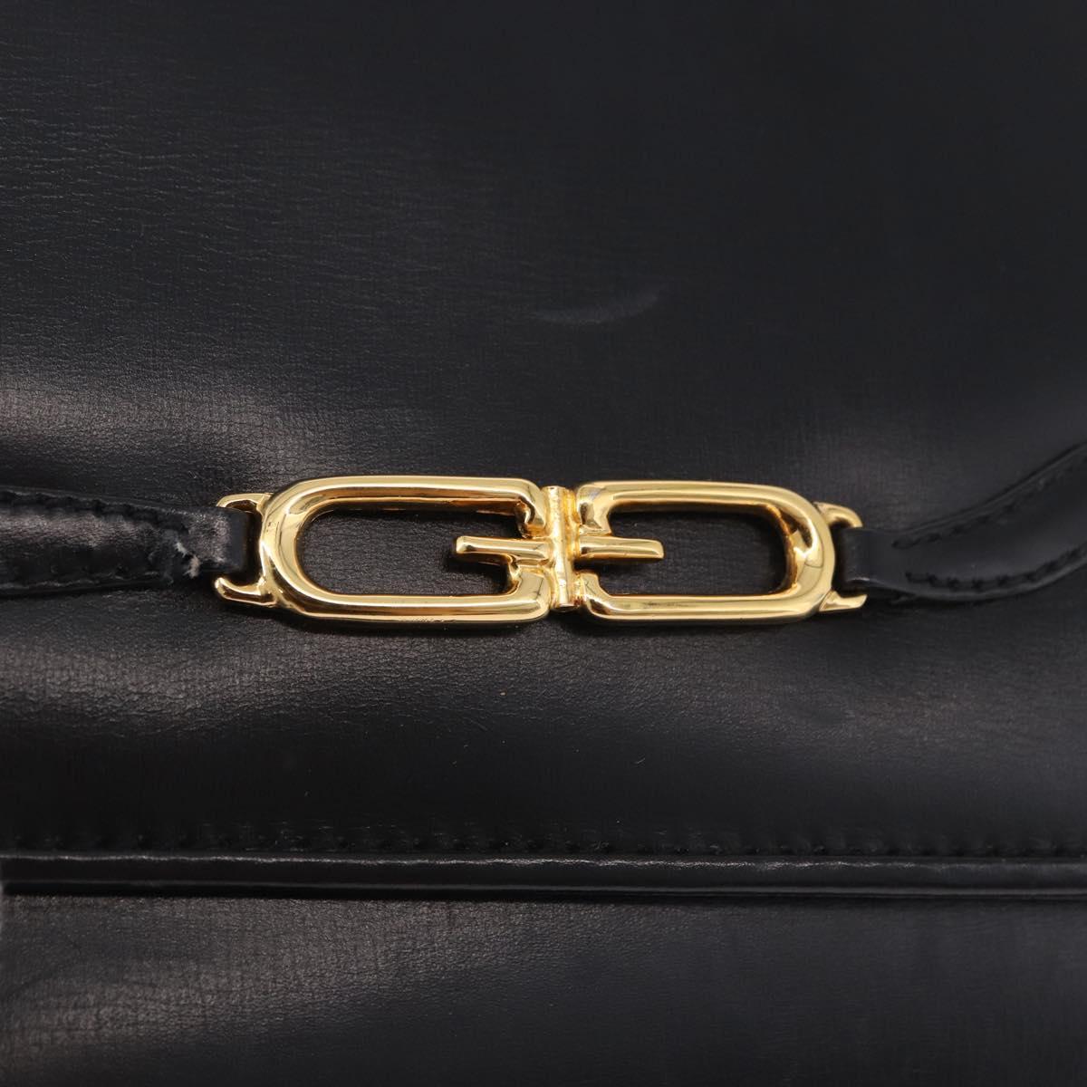 GUCCI Chain Shoulder Bag Leather Black Gold Auth 191035