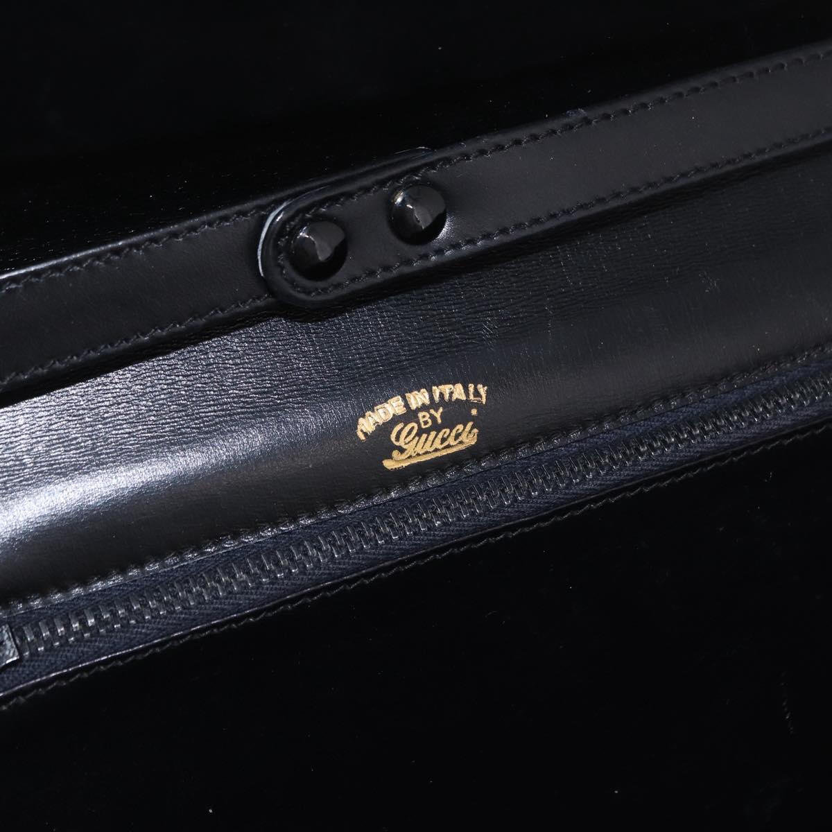 GUCCI Chain Shoulder Bag Leather Black Gold Auth 191035