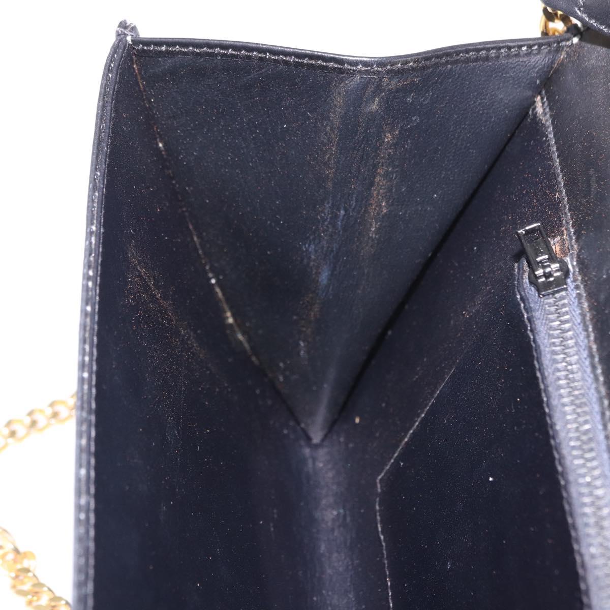 GUCCI Chain Shoulder Bag Leather Black Gold Auth 191035
