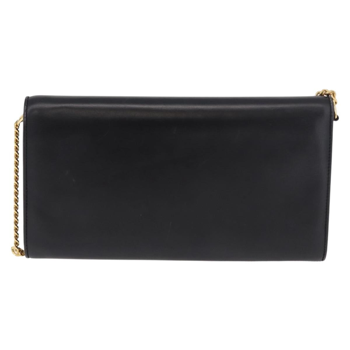 GUCCI Chain Shoulder Bag Leather Black Gold Auth 191035