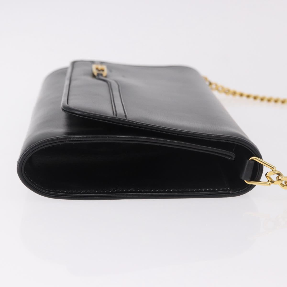 GUCCI Chain Shoulder Bag Leather Black Gold Auth 191035