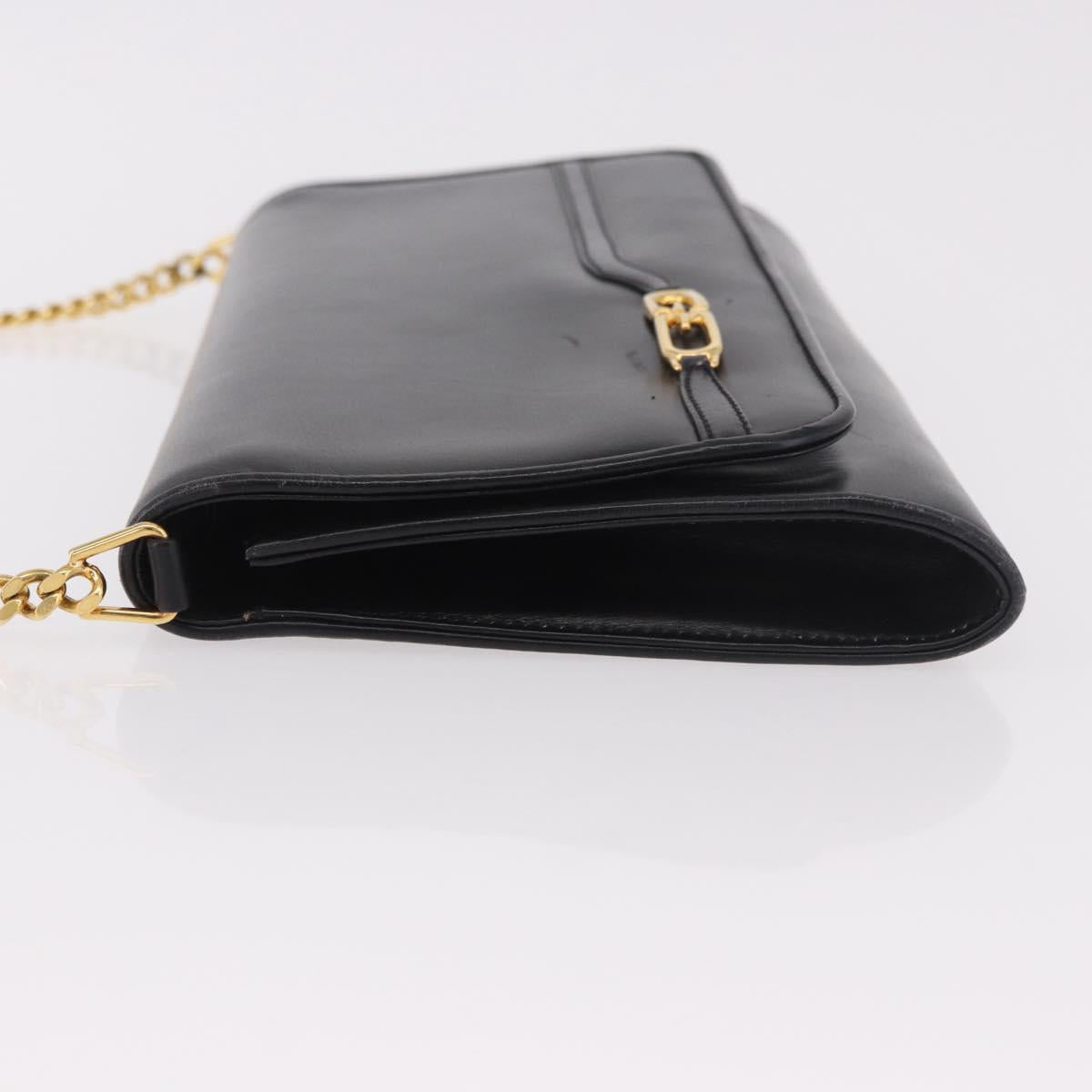 GUCCI Chain Shoulder Bag Leather Black Gold Auth 191035