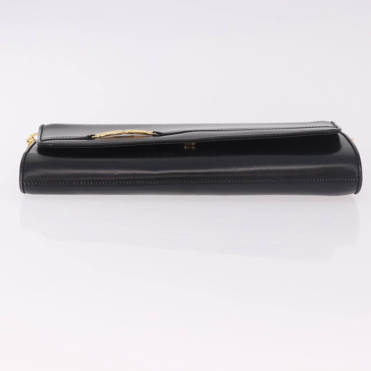 GUCCI Chain Shoulder Bag Leather Black Gold Auth 191035