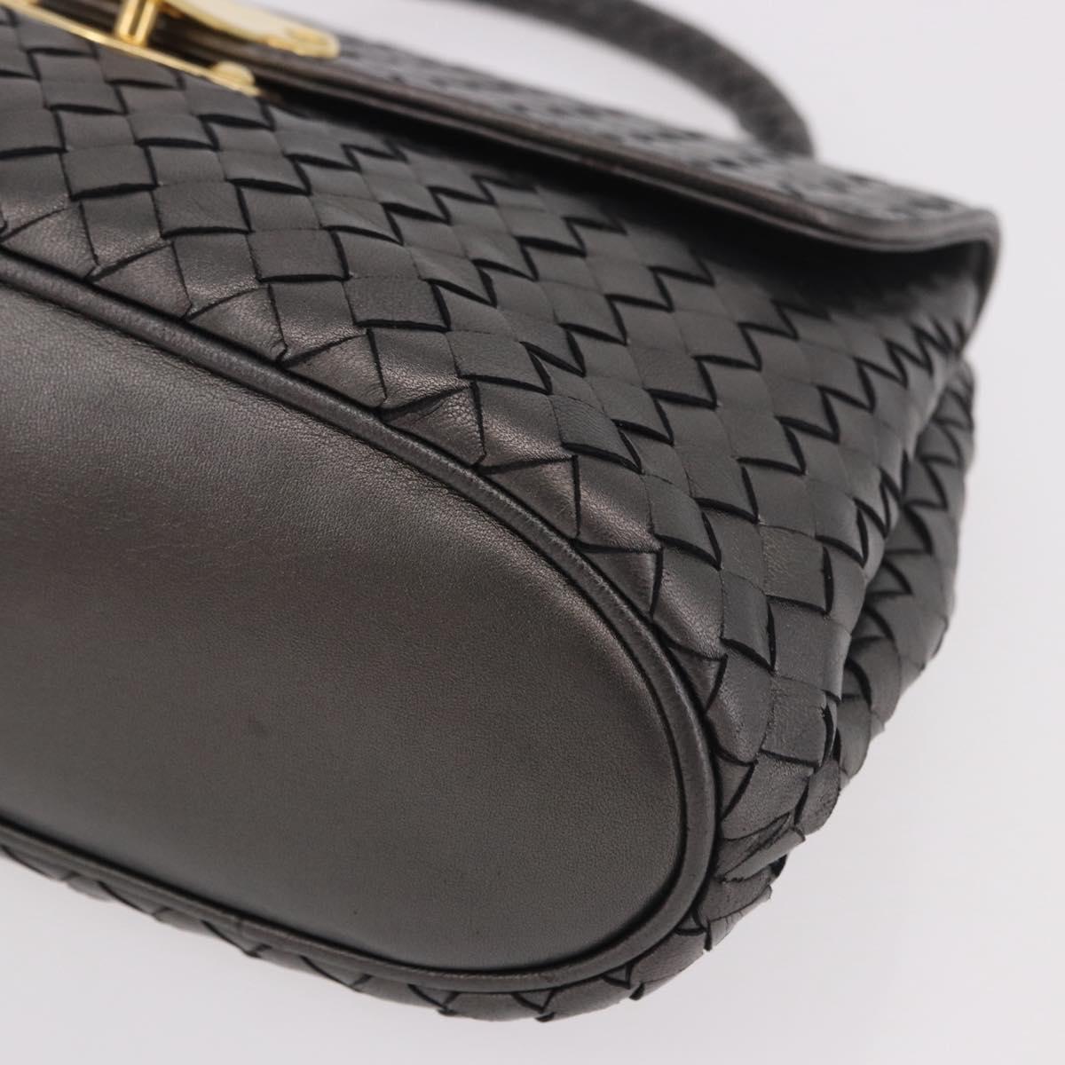 BOTTEGA VENETA INTRECCIATO Hand Bag Leather Gray Gold Auth 191037