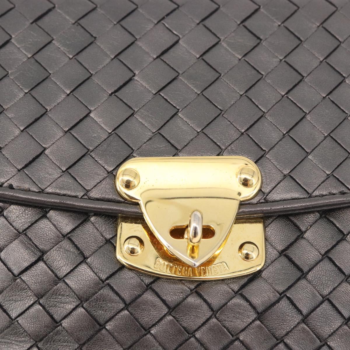 BOTTEGA VENETA INTRECCIATO Hand Bag Leather Gray Gold Auth 191037