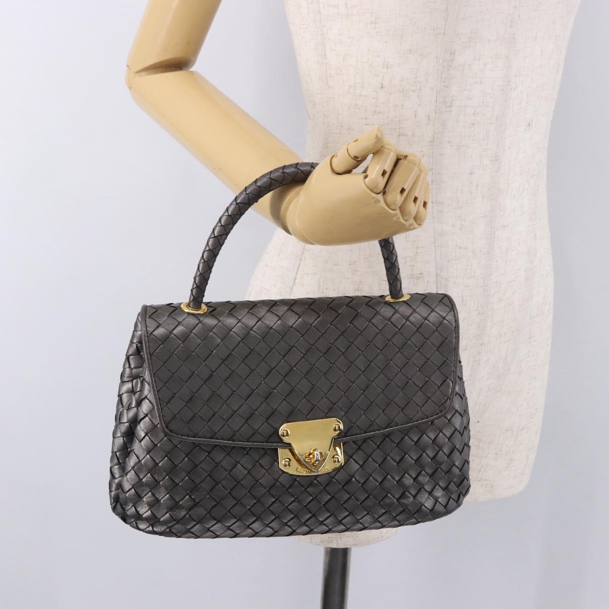 BOTTEGA VENETA INTRECCIATO Hand Bag Leather Gray Gold Auth 191037