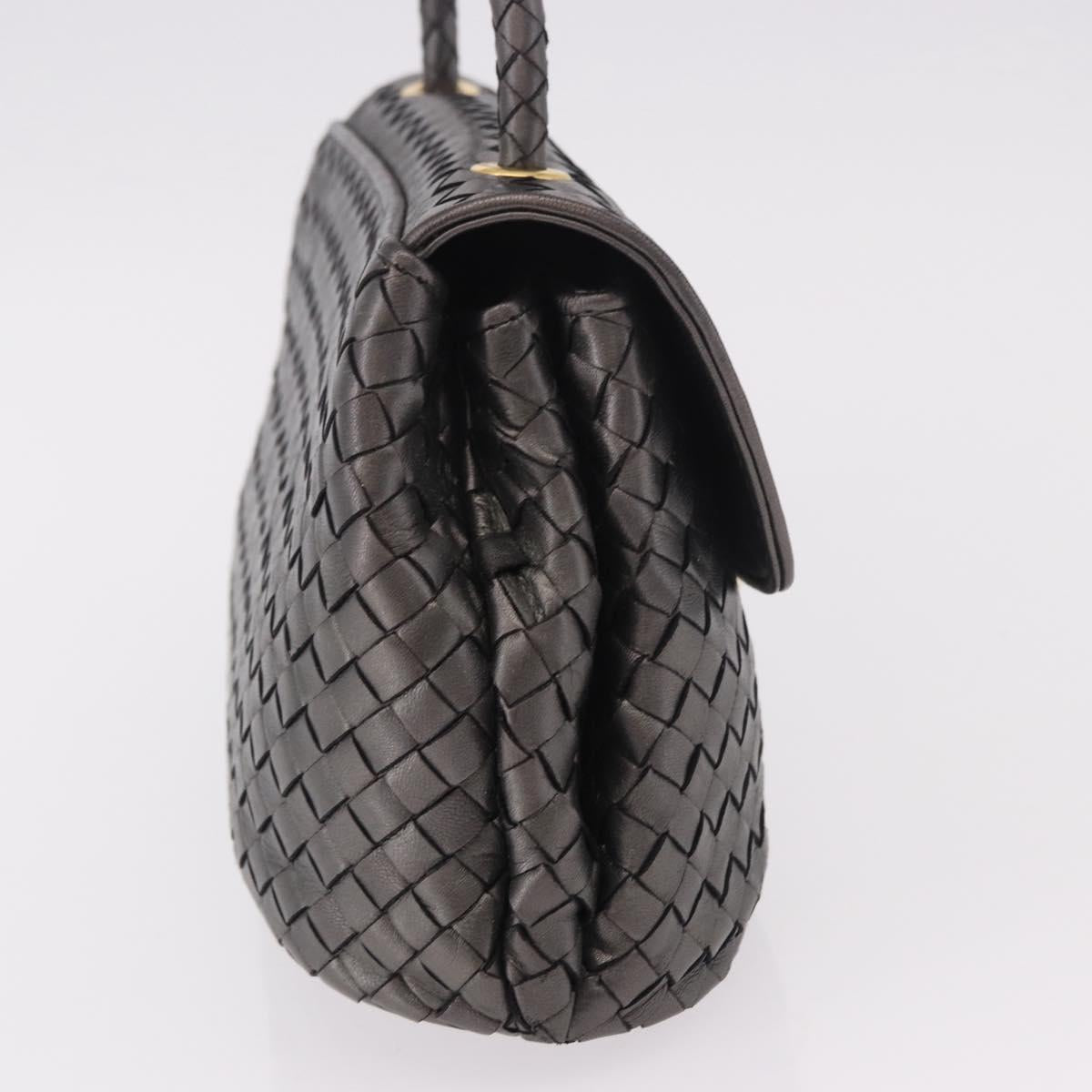 BOTTEGA VENETA INTRECCIATO Hand Bag Leather Gray Gold Auth 191037